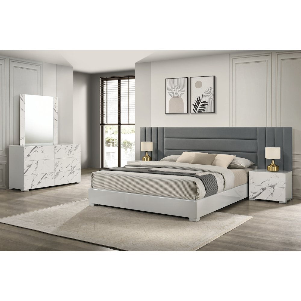 5-PC King Set, Storage, Headboard, Bed Frame, Dresser, Mirror, 2 Nightstands