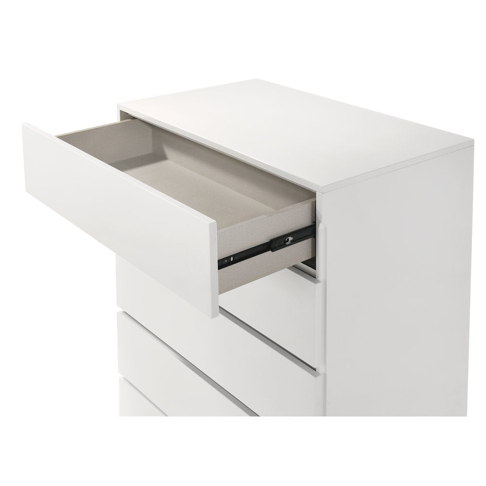 46.5" High 5-Drawer Chest, Gloss Finish, Silver Accent Trim, Modern