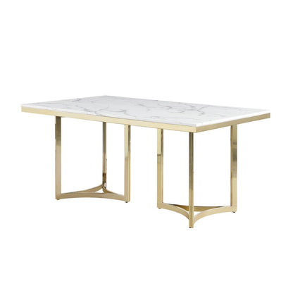 Itoro White with Gold Stone Marble Laminate Rectangle Dining Table