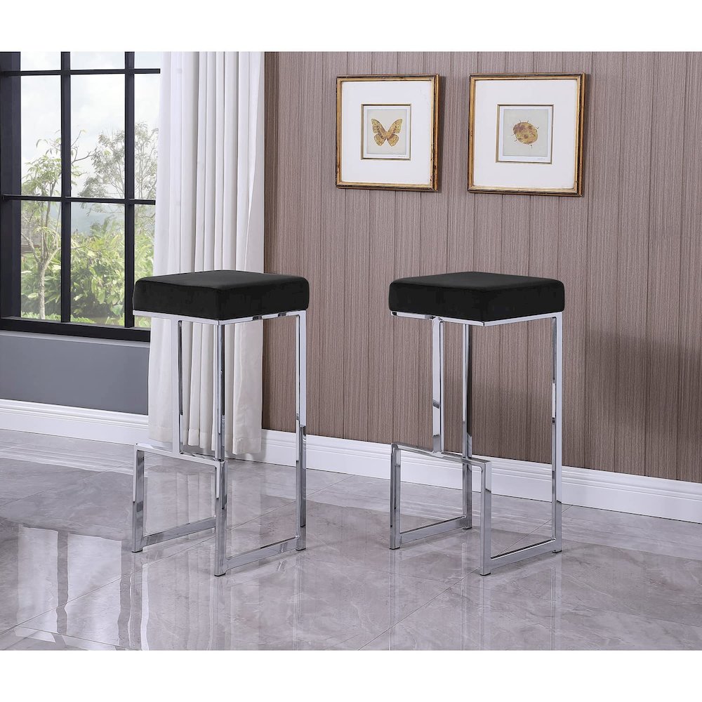 Dorrington Modern Velvet Backless Bar Stool in Black/Silver (Set of 2)