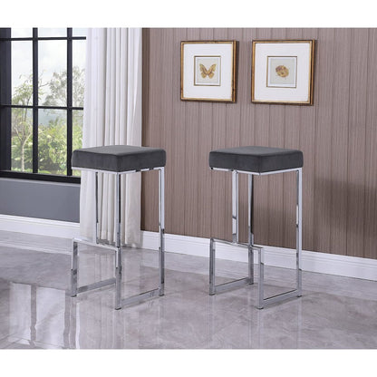 Dorrington Modern Velvet Backless Bar Stool in Gray/Silver (Set of 2)