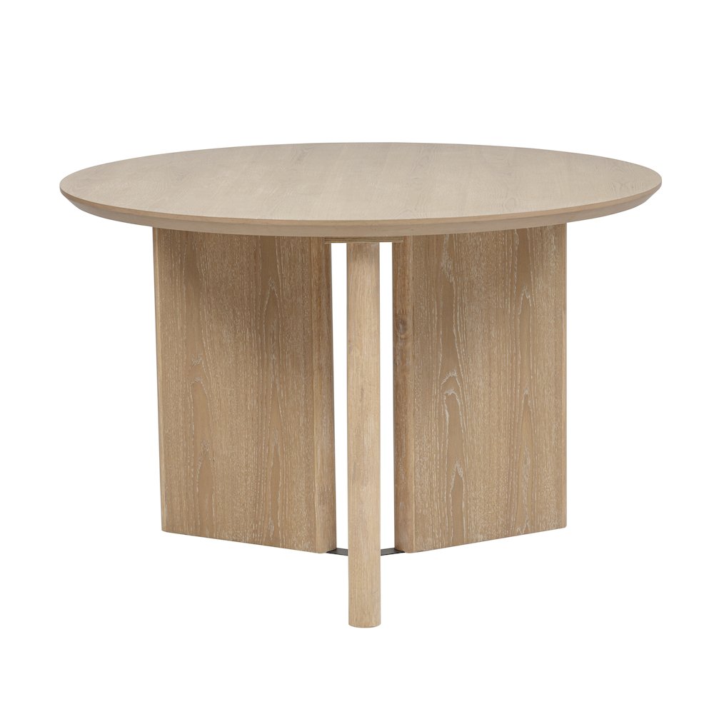 46" Round Dining Table Mid Century Modern Natural Ash Veneer Wood Top
