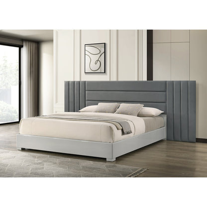 87" California King Bed Frame, Fabric Channel Tufted Headboard