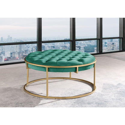 Conmara Velvet Round Accent Ottoman Green, Gold