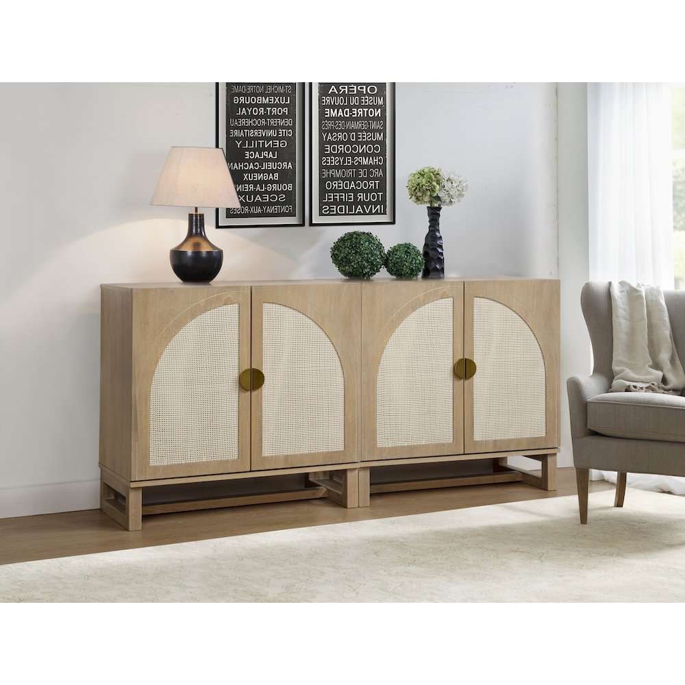 31" Wide 2-Door Accent Cabinet Natural Oak Wood Finish Boho Modern Sideboard