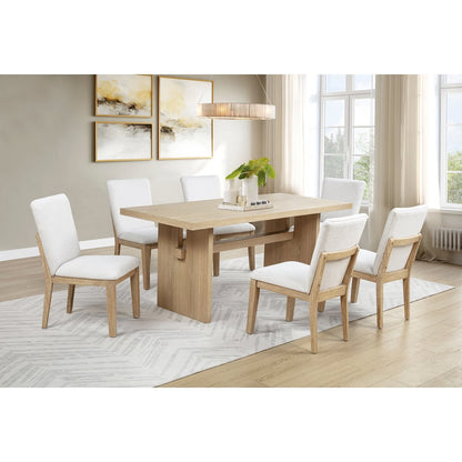 7-Piece Dining Set, Rectangular Table and 6 Upholstered Chairs