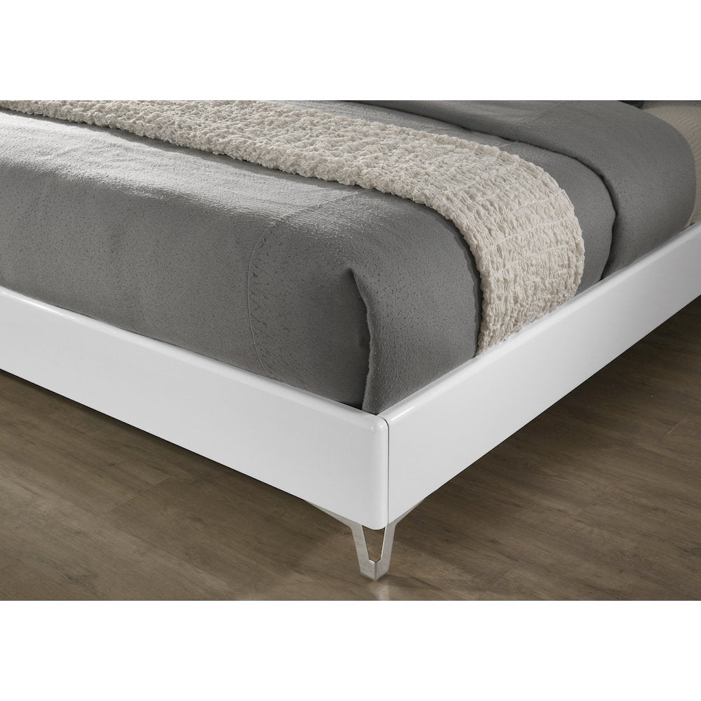 5PC King Set, White Storage, Beige Headboard, Dresser, Mirror, 2 Nightstands