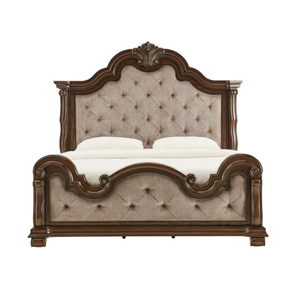 Belvedere California King Platform Bed Frame, Tufted Headboard - Dark Cherry
