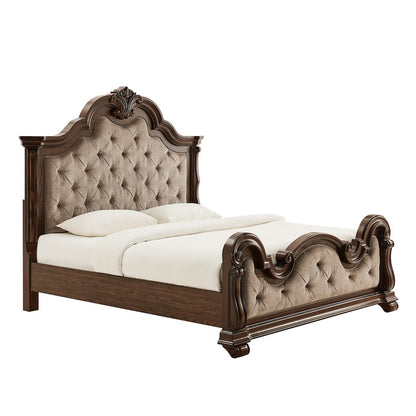 Belvedere Eastern King Platform Bed Frame, Tufted Headboard - Dark Cherry Finish