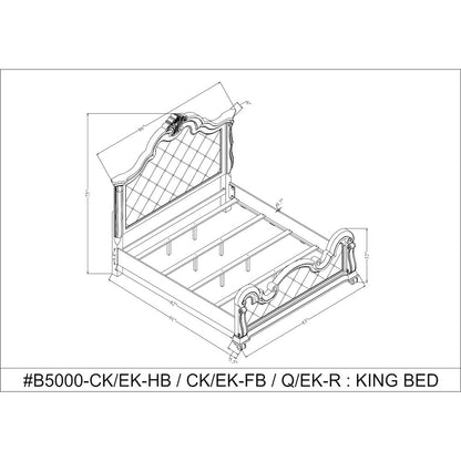 Belvedere Eastern King Platform Bed Frame, Tufted Headboard - Dark Cherry Finish
