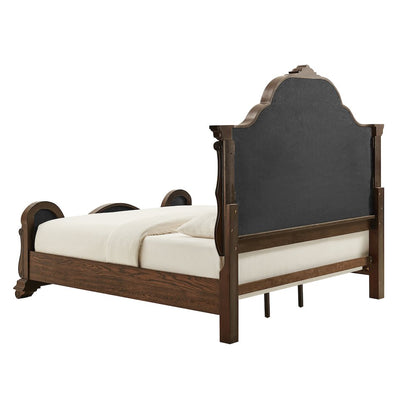 Belvedere Queen Platform Bed Frame, Tufted Fabric Headboard - Dark Cherry Finish