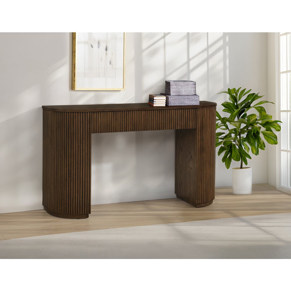 52" Wide Modern Fluted Console Table Mid Century, Brown