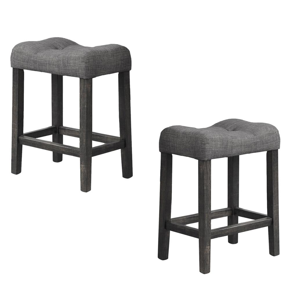 Vitaliya Black Charcoal Linen Counter Height Stools, Set of 2