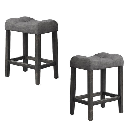 Vitaliya Black Charcoal Linen Counter Height Stools, Set of 2