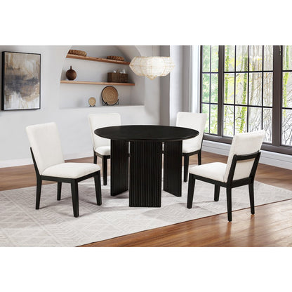 5-Piece Dining Set Round Table and 4 Upholstered Chairs, Mid Century Modern