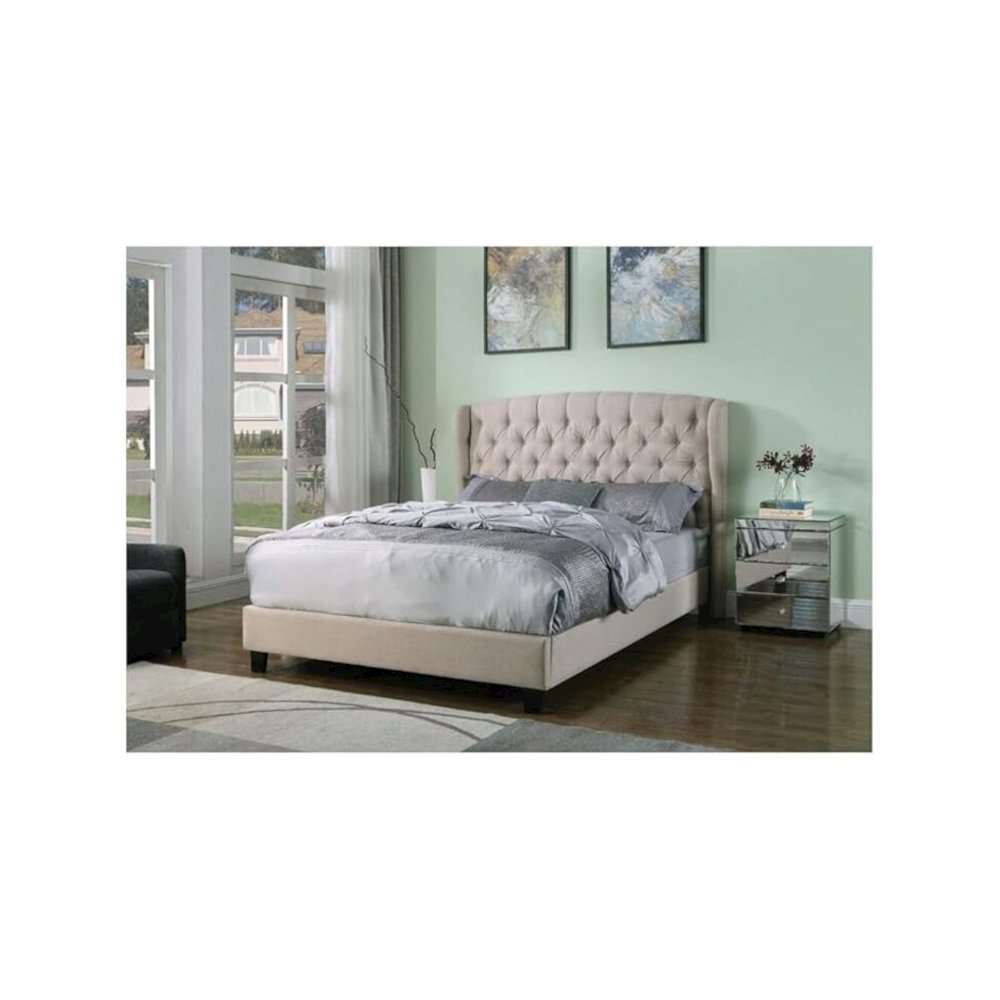 Frances Solid Wood/Fabric Upholstry Cal King Platform Bed - Beige