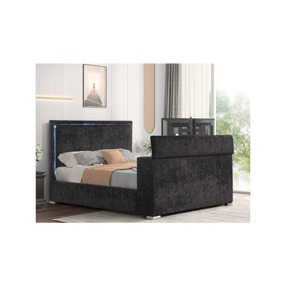 Modern Upholstered Bed Frame with Hidden TV Lift Storage, Eastern King, Black