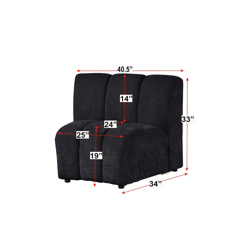 Sullessa Modular Polyester Cotton Armless Chair with Channel Tufted Design Black