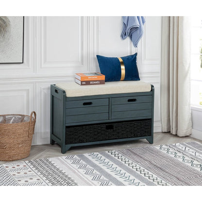 Delport Fully Assembled 2-Drawer Storage Entryway Bench, Deep Sea Dive