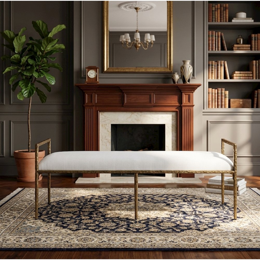 Rocento Modern Industrial Accent Upholstered Entryway Bench - Sand