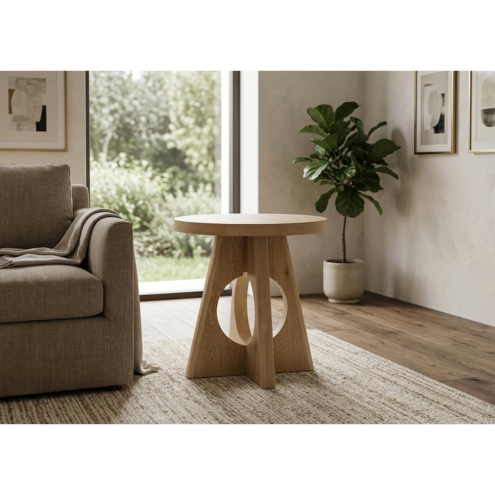 Sienna Mid-Century Modern 23" Round Wood End Table - Natural Oak