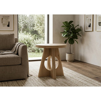 Sienna Mid-Century Modern 23" Round Wood End Table - Natural Oak