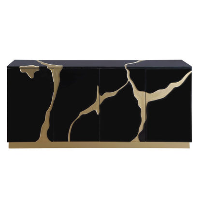 Domitianus Wood Sideboard with Gold Accents in Black