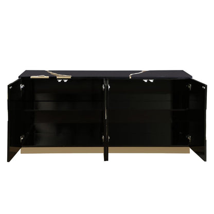 Domitianus Wood Sideboard with Gold Accents in Black