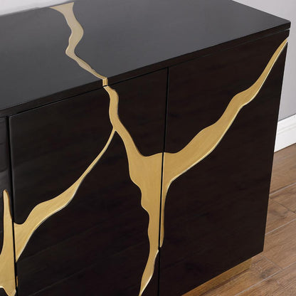 Domitianus Wood Sideboard with Gold Accents in Black