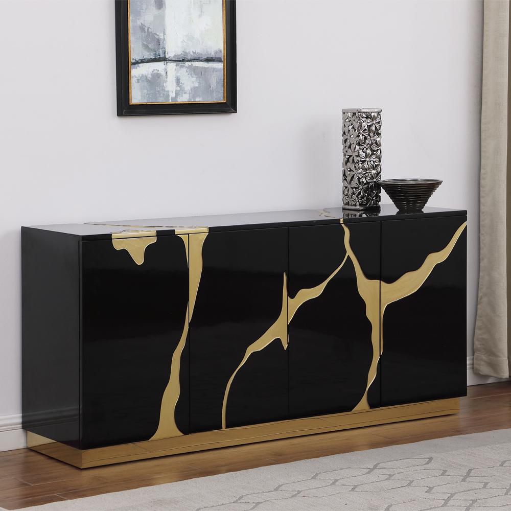 Domitianus Wood Sideboard with Gold Accents in Black