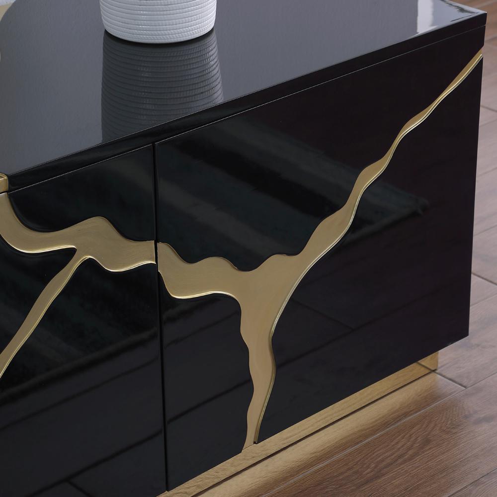 Ronnie Black Lacquer T.V Stand with Gold Accents