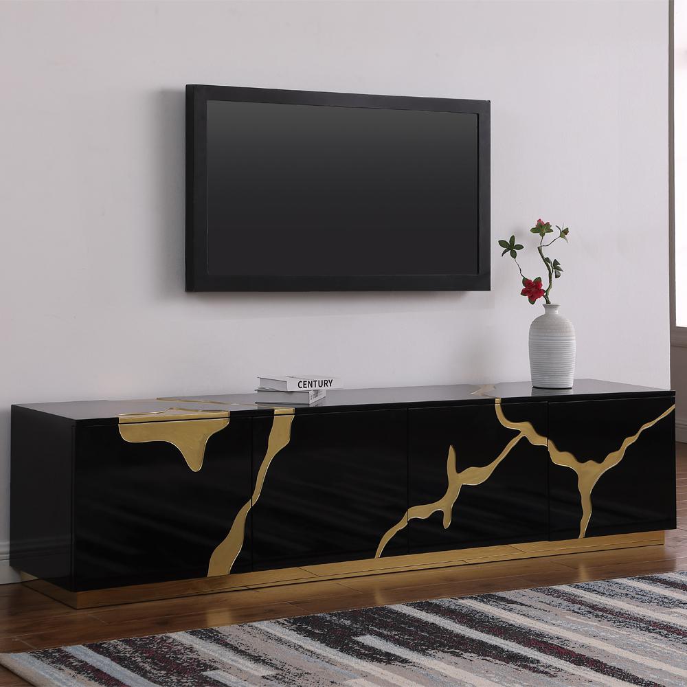 Ronnie Black Lacquer T.V Stand with Gold Accents