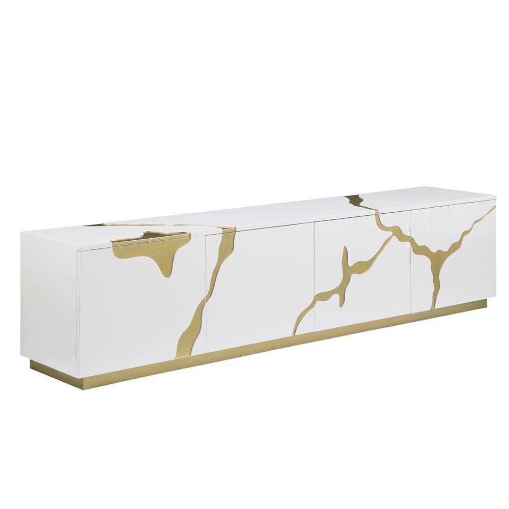 Ronnie White Lacquer T.V Stand with Gold Accents