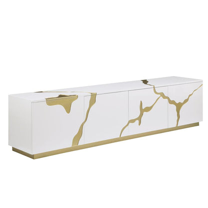 Ronnie White Lacquer T.V Stand with Gold Accents