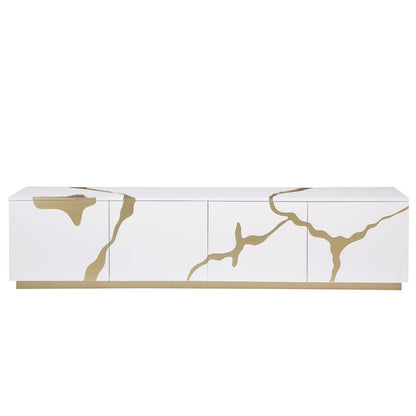 Ronnie White Lacquer T.V Stand with Gold Accents