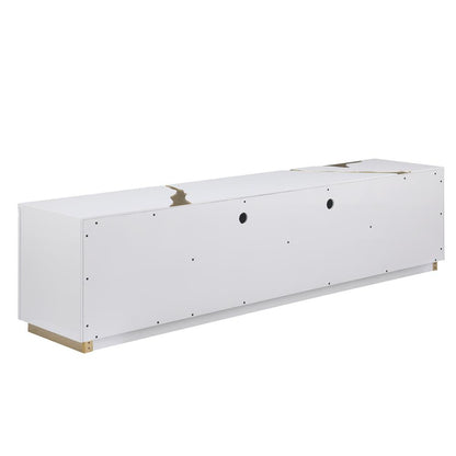 Ronnie White Lacquer T.V Stand with Gold Accents