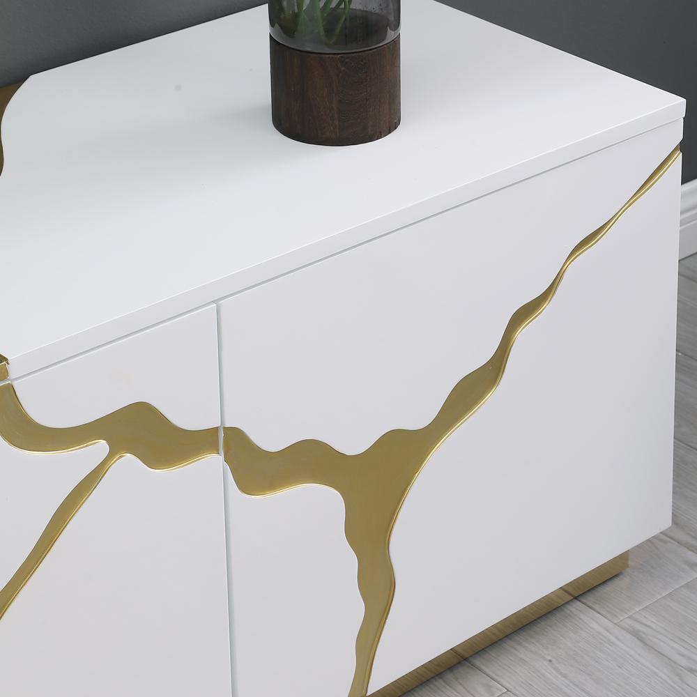 Ronnie White Lacquer T.V Stand with Gold Accents