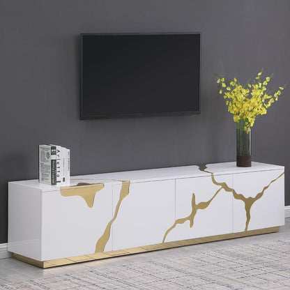 Ronnie White Lacquer T.V Stand with Gold Accents