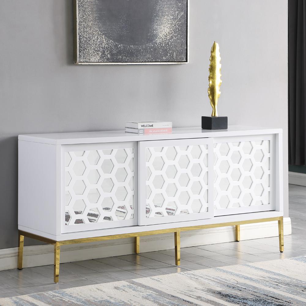 Valens 64" White with Gold Base Sideboard