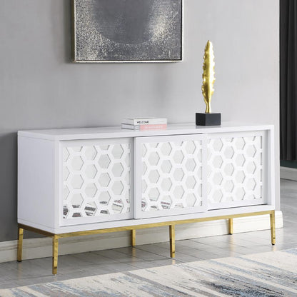 Valens 64" White with Gold Base Sideboard