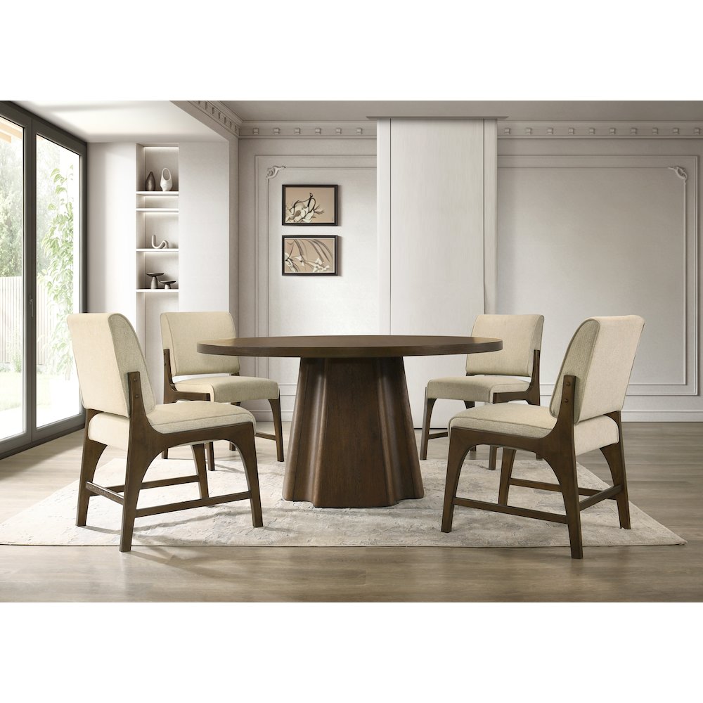 Vance Modern Mid-Century 5-Piece 59" Round Dining Set - Warm Walnut