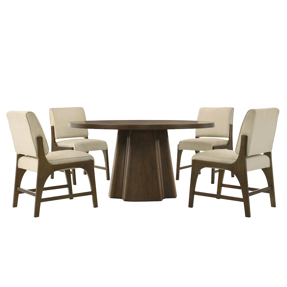 Vance Modern Mid-Century 5-Piece 59" Round Dining Set - Warm Walnut