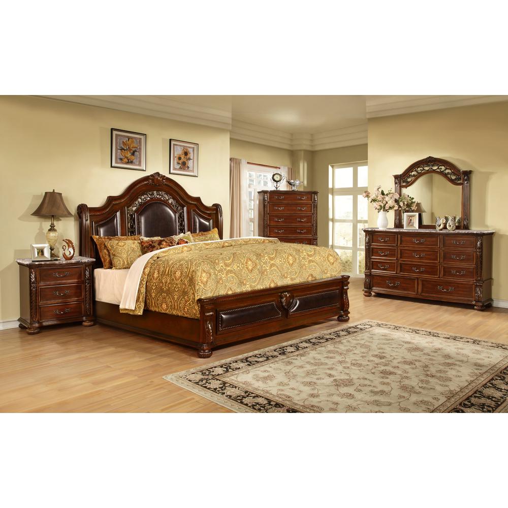Bessy 5-piece Traditional Cherry Wood Cali King Bedroom Set