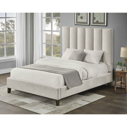 Modern Upholstered Low-Profile Bed Frame, California King, Wheat Beige