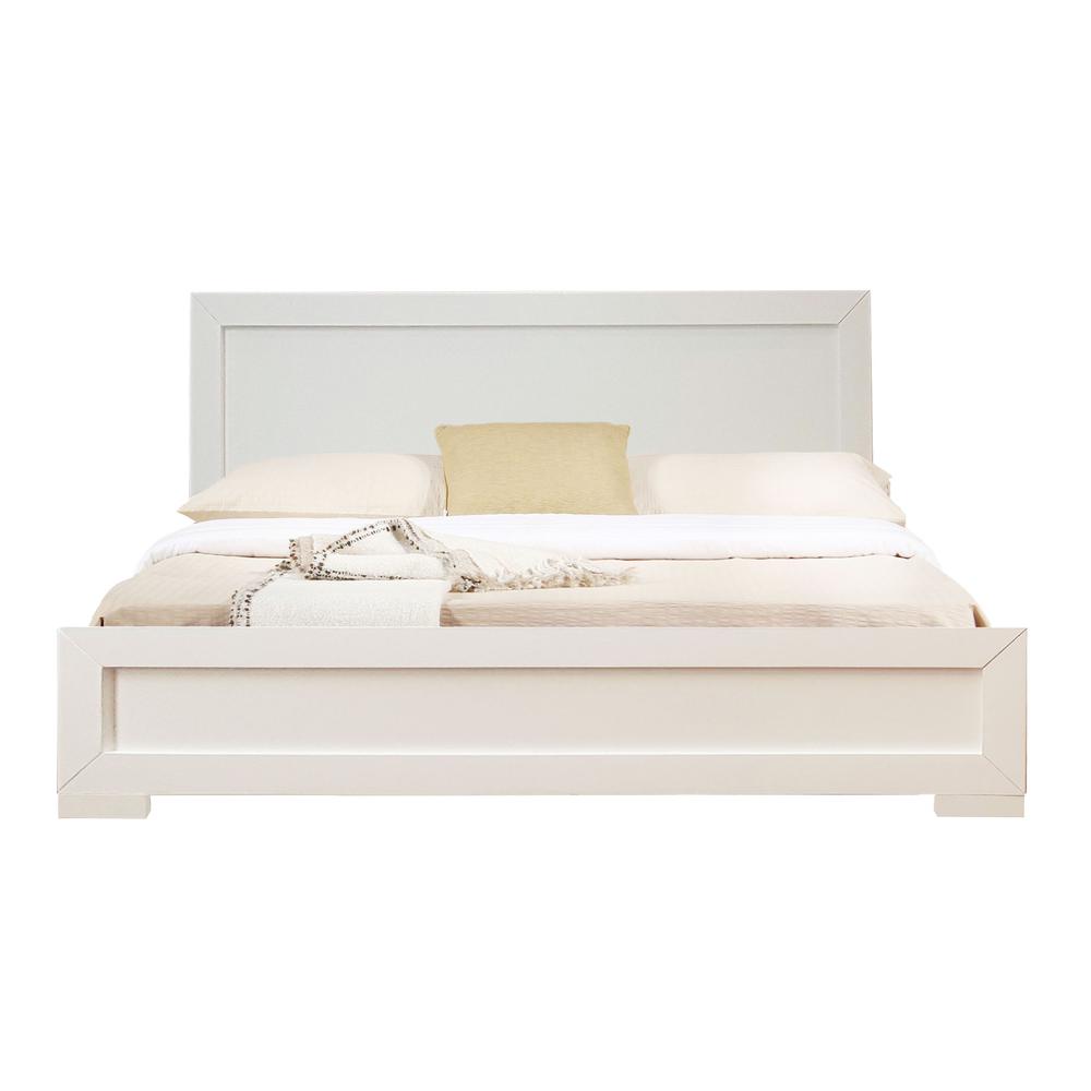 Trent Wooden Platform Bed in White, Queen/ White