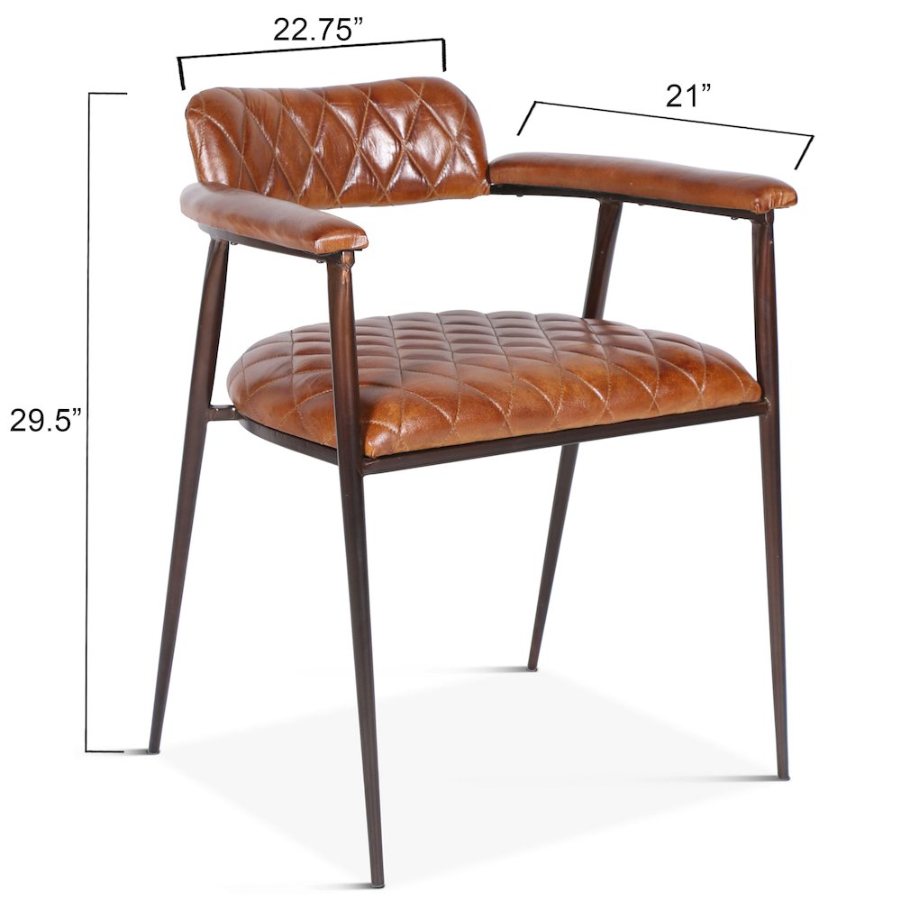 Hudson Armchair in Quilted Leather and Iron