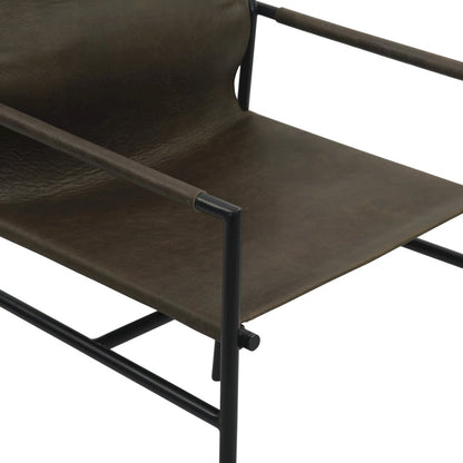 Sutton 20" Dining Armchair Olive Green Leather and Iron