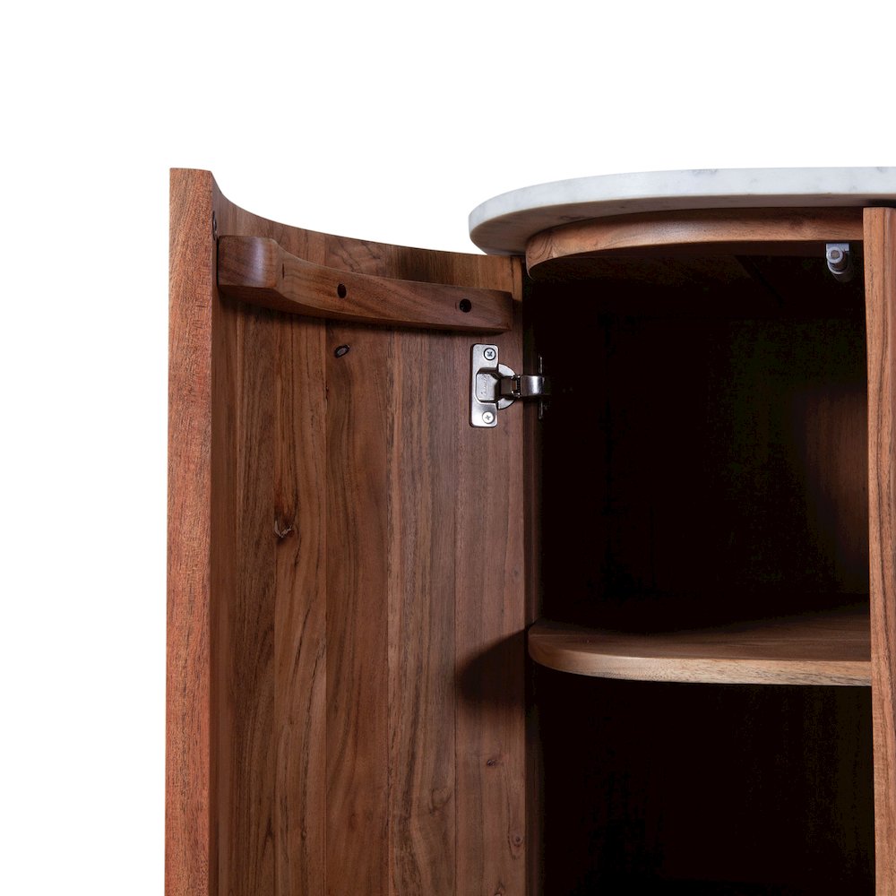Kensington 68" Kitchen Island in Natural Acacia with White Marble Top