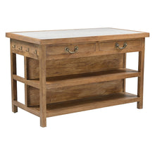 Delmar 58" Kitchen Island Table with White Marble Top and Natural Mango Base