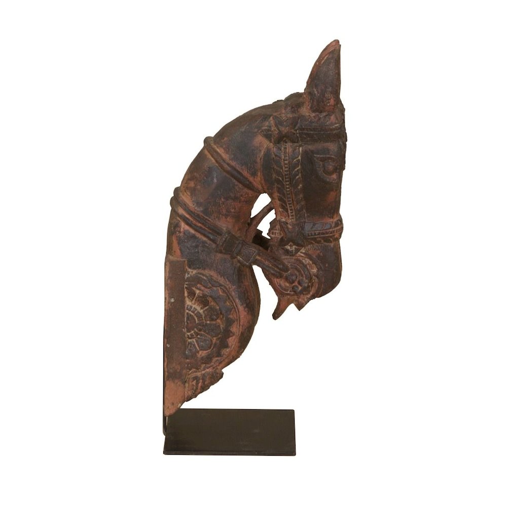 Curio Wooden Horse Head on Iron Stand